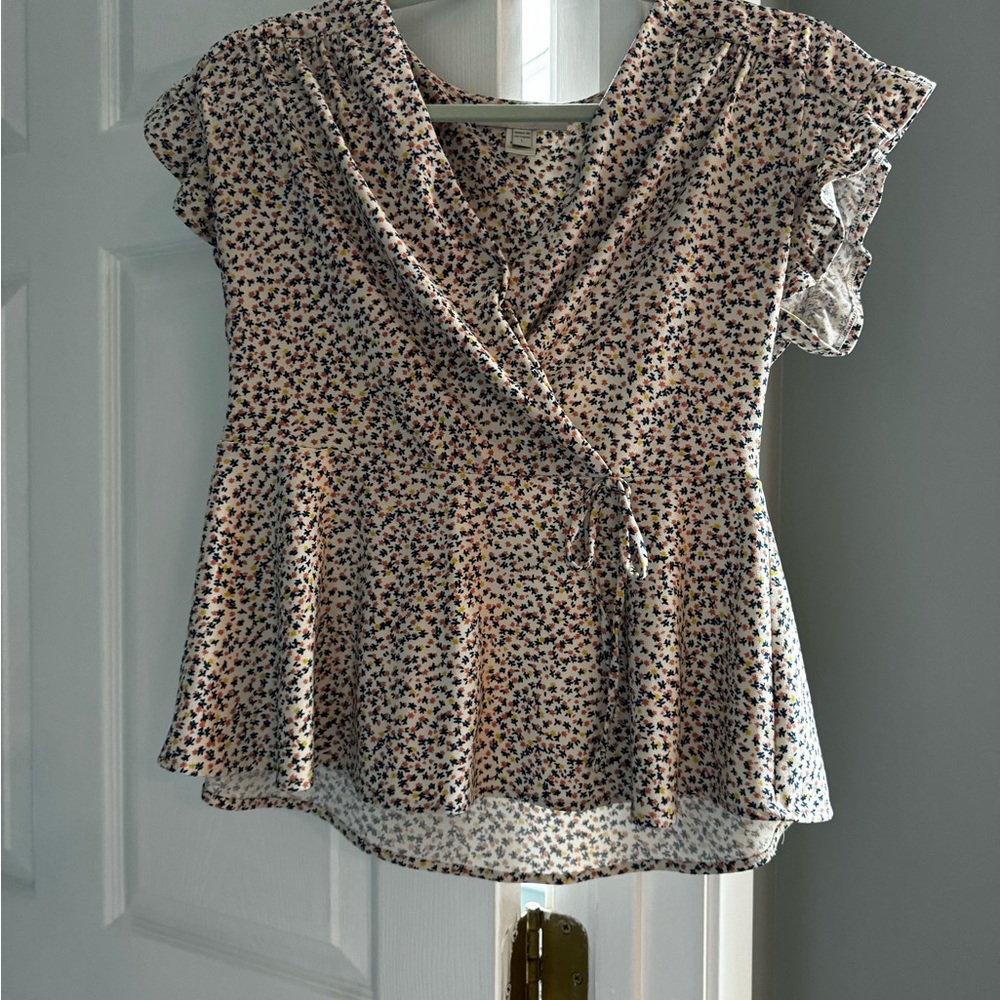 Floral Print Faux Wrap Top